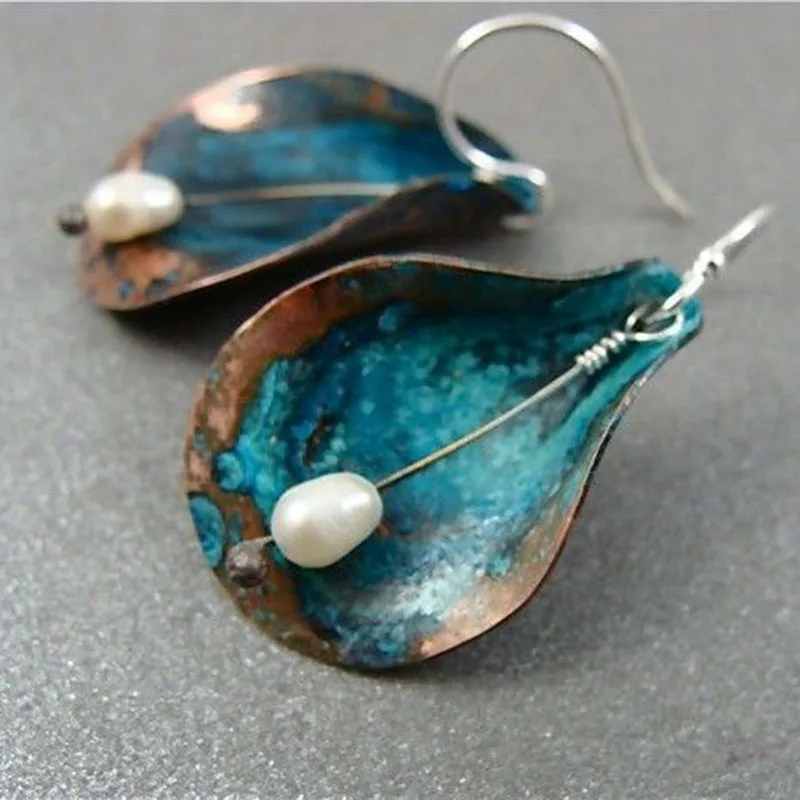 

Bohemia Shell Leaves Earring Retro Ethnic Simulate Pearl Pendant Drop Earrings for Women Wedding Gift Party Jewelry Z3J749