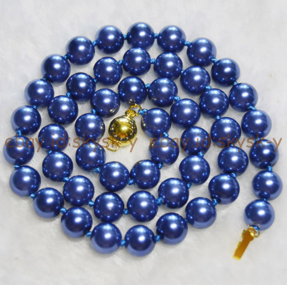 

BEAUTIFUL 8mm DARK BLUE SOUTH SEA SHELL PEARL ROUND BEADS NECKLACE 18" AAA style Fine Noble real Natural free shipping