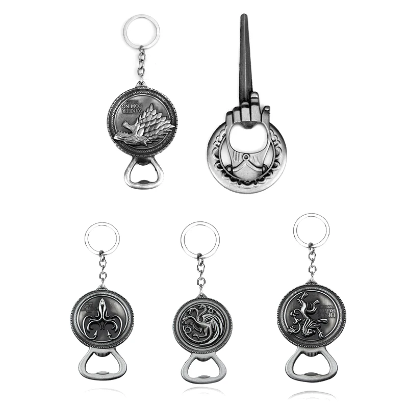 

Game of Thrones House Stark Bottle Opener Keychain Metal Winter Is Coming Wolf Head Car Key Holder Chain Pendants Keyring Gift