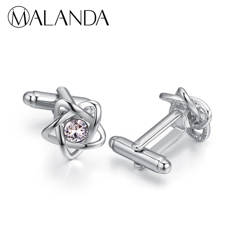 

MALANDA Round Crystal From Swarovski Flower Shape Cufflink For Man Fashion Shirt Cufflinks Accessories Wedding Office Jewelry