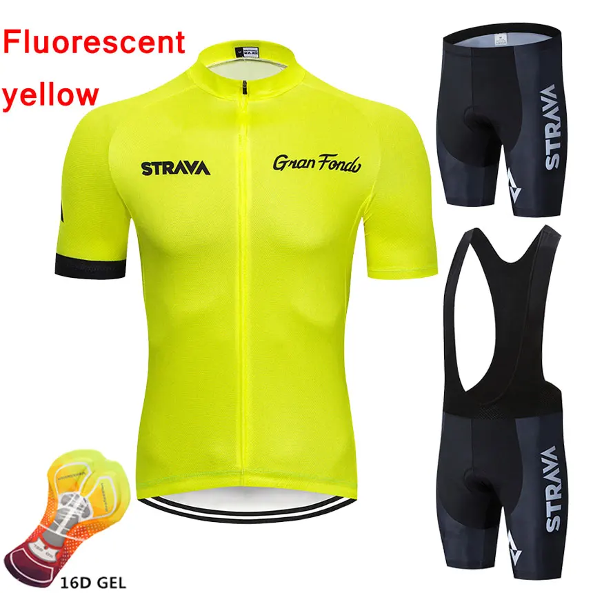 

STRAVA 2019 Pro Cycling Jersey set Fluorescent color MTB Racing Bike Clothes Summer Mountain Bicycle Clothing Cycling Set