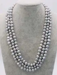 Уникальный жемчужный ювелирный магазин серый цвет 3 ряда 7-9 мм ожерелье искусственный жемчуг в стиле барокко