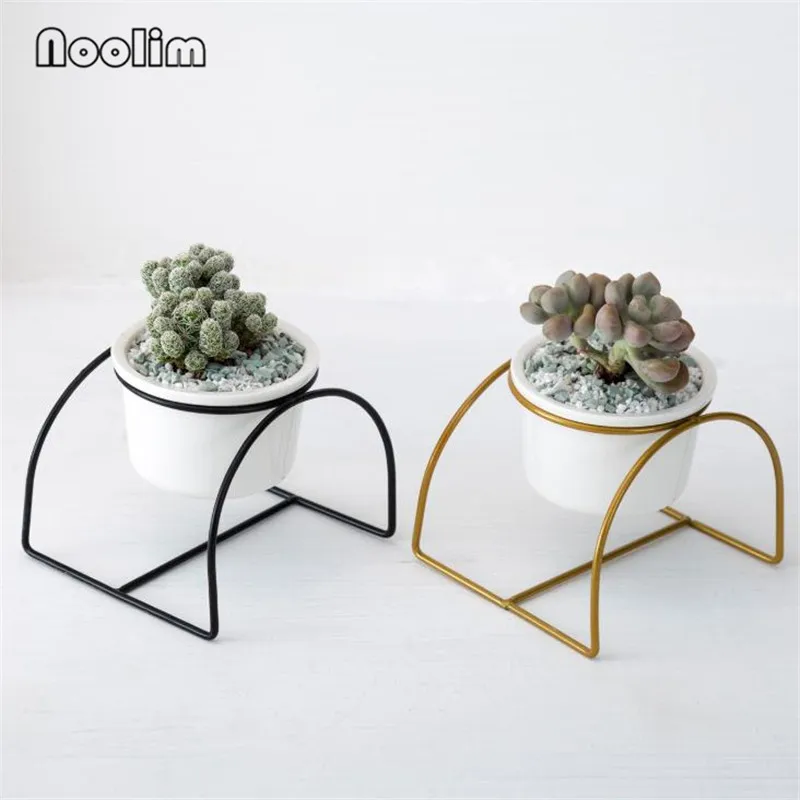 Nordic Simple Iron Ceramic Round Basin Flower Pot Succulents Green Plants Container Office Tabletop Bonsai Home Decoration | Дом и сад