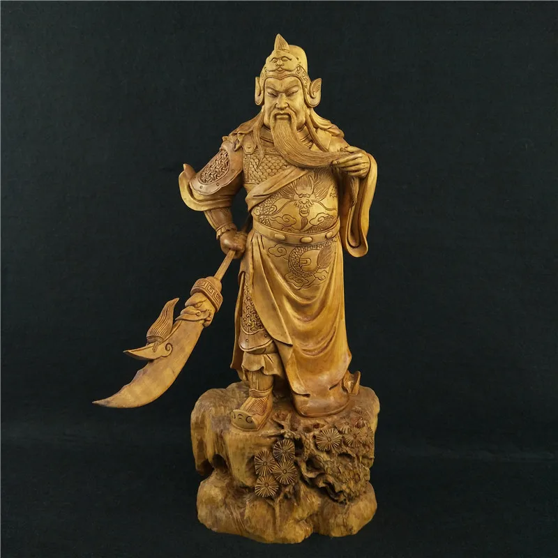 

33cm marquis Guan Yu Boxwood Large carvings Ancient Chinese character home decoration ornaments Praying for safety business gift