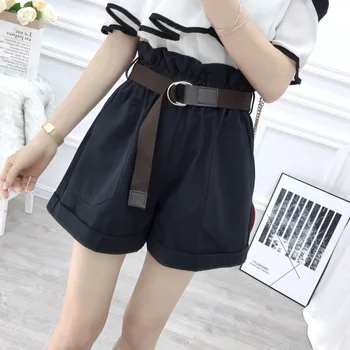 

Shorts female summer loose 2019 new belt bottoming high waist wild spring and autumn wear wide leg shorts tide to send belt