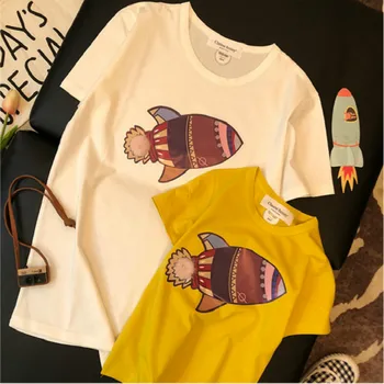 

Tshirt Cartoon Rocket for Family Matching Outfits Daddy Mommy and Me Clothes Child T Shirt Tops Kid Baby Tees Fashion 100%cotton