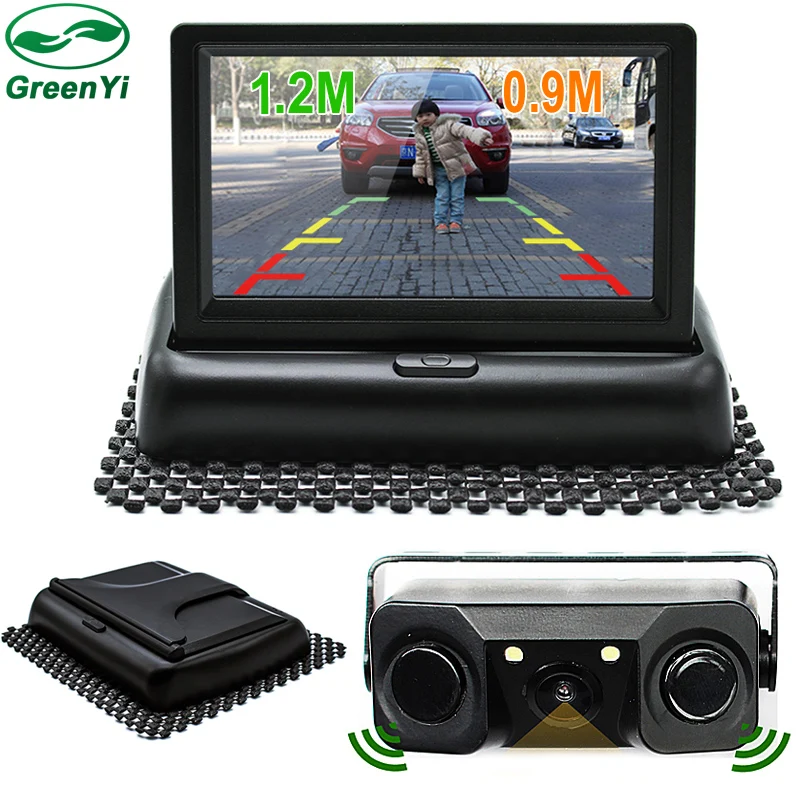 

GreenYi Car Rear view Camera + Video Parking Sensor With 4.3" TFT Screen Car Foldable Parking Sensors Radar Monitor Camera