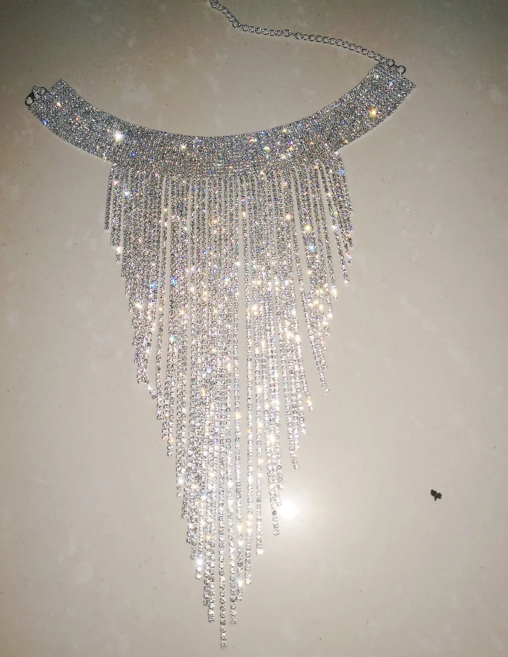 Женское длинное ожерелье с бахромой, стразы, воротник-чокер, шарф, Трендовое украшение с кристаллами, висячие, Клубная одежда, вечерние ювелирные изделия