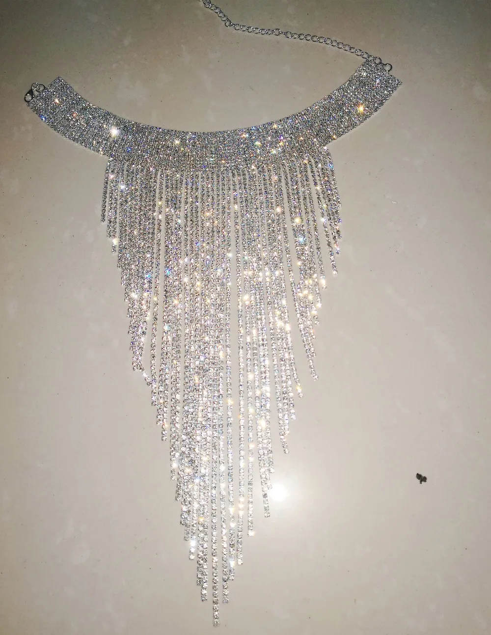 Women Long Fringe Bib Necklace 