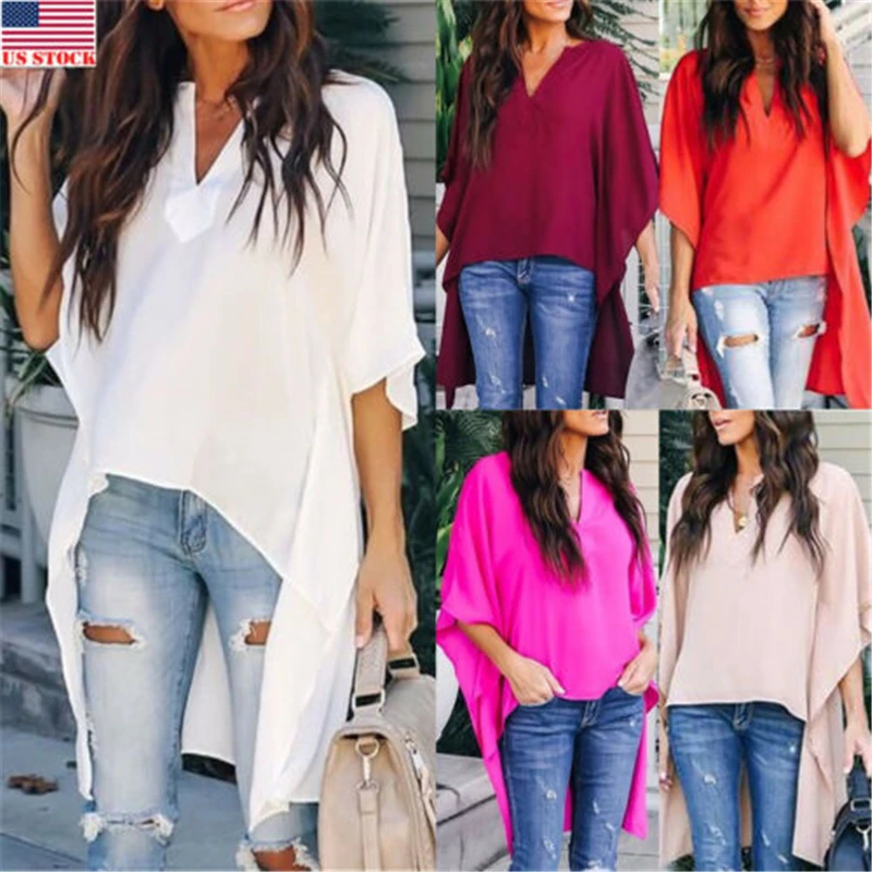 

2019 New Women V-neck Chiffon Blouse Causal Batwing Sleeve Shirt Ladies Fashion Loose Womens Tops and Blouse