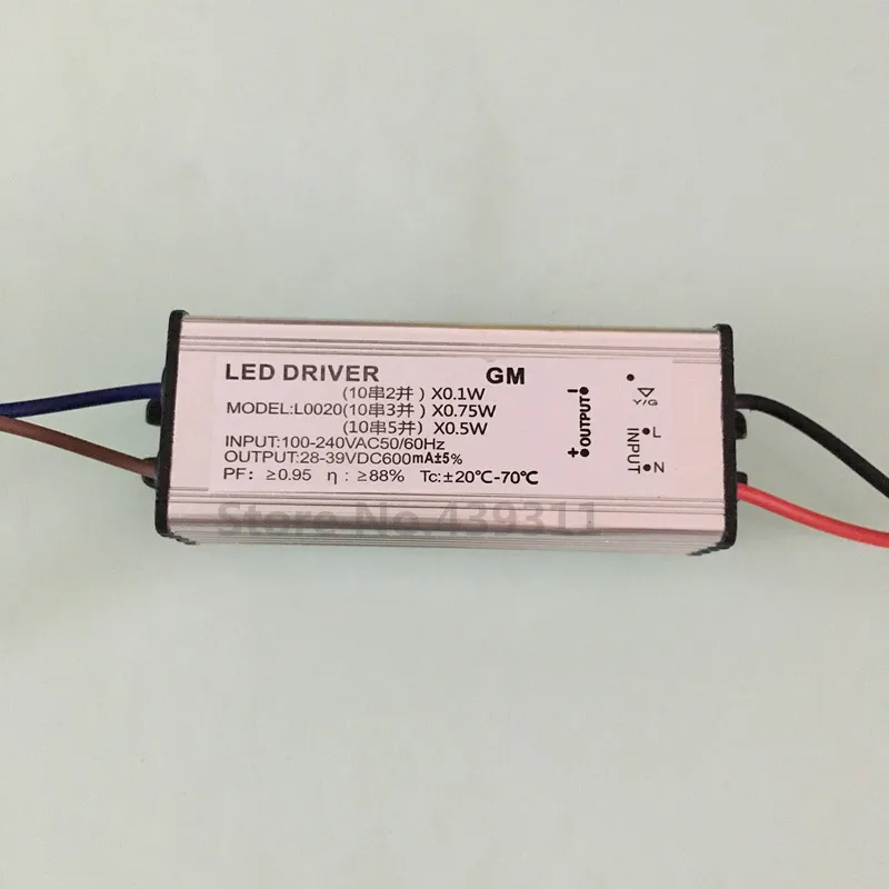 

20W/30W/50W IP65 Waterproof Integrated LED Driver Power Supply Constant Current AC100-240V DC28-39v 600mA free shipping