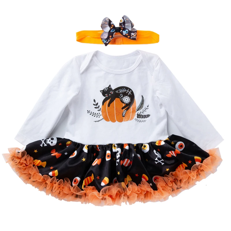 

Infantil Funny Rompers Dresses Girls Boys Halloween Costume Kids Baby Pumpkin Jumpsuits Dress 2Pcs Set Newborn Baby Girl Clothes