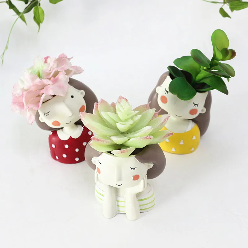 Flone European Style Succulent Plants Planter Pot Flower Girl Plants Vase Mini Bonsai Plants Flower Pot Home Office Decor Craft (12)