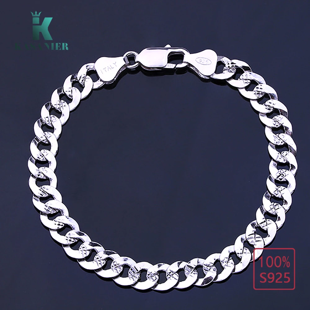 

KASANIER Men Bracelet S925 Sterling Silver Bracelet 7MM Embossing pattern Bracelet for Men Silver Bracelets&Bangles Jewelry