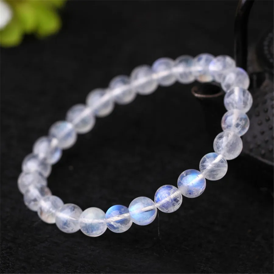 8mm Genuine Rainbow Lights Natural Moonstone Bracelets For Women Lady Stretch Crystal Round Bead Bracelet Drop Shipping (2)