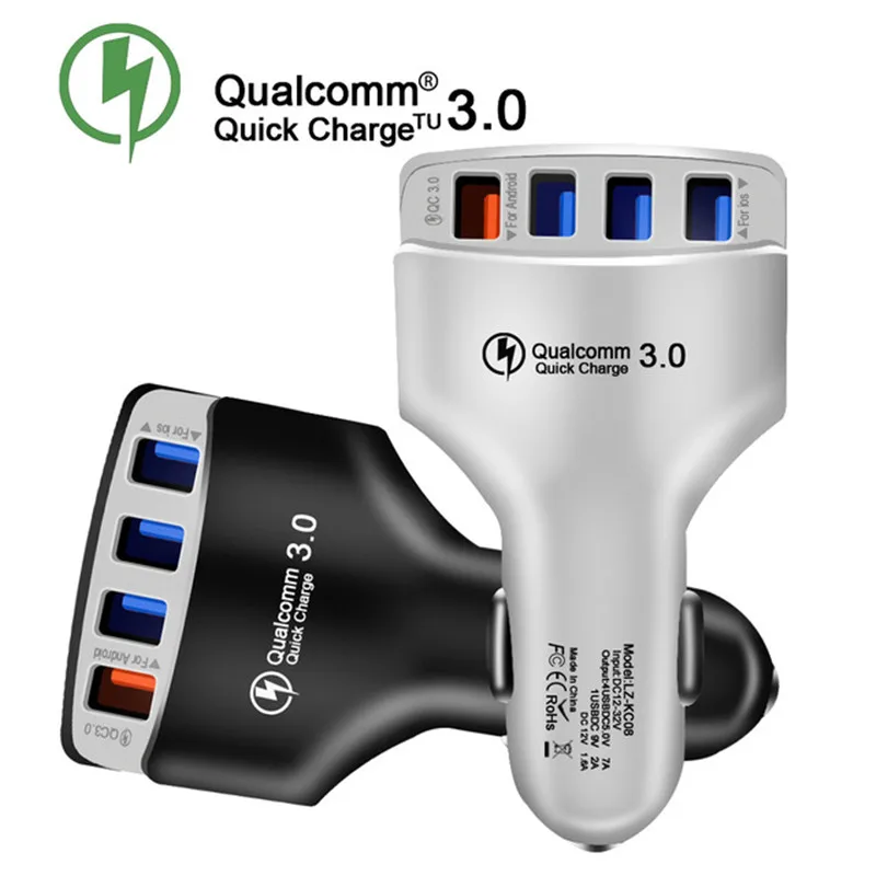 Faichoy 4 ميناء USB سيارة مهايئ شاحن مع كابل العالمي QC3.0 شاحن سيارة الهاتف المحمول سيارة-شاحن آيفون سامسونج هواوي