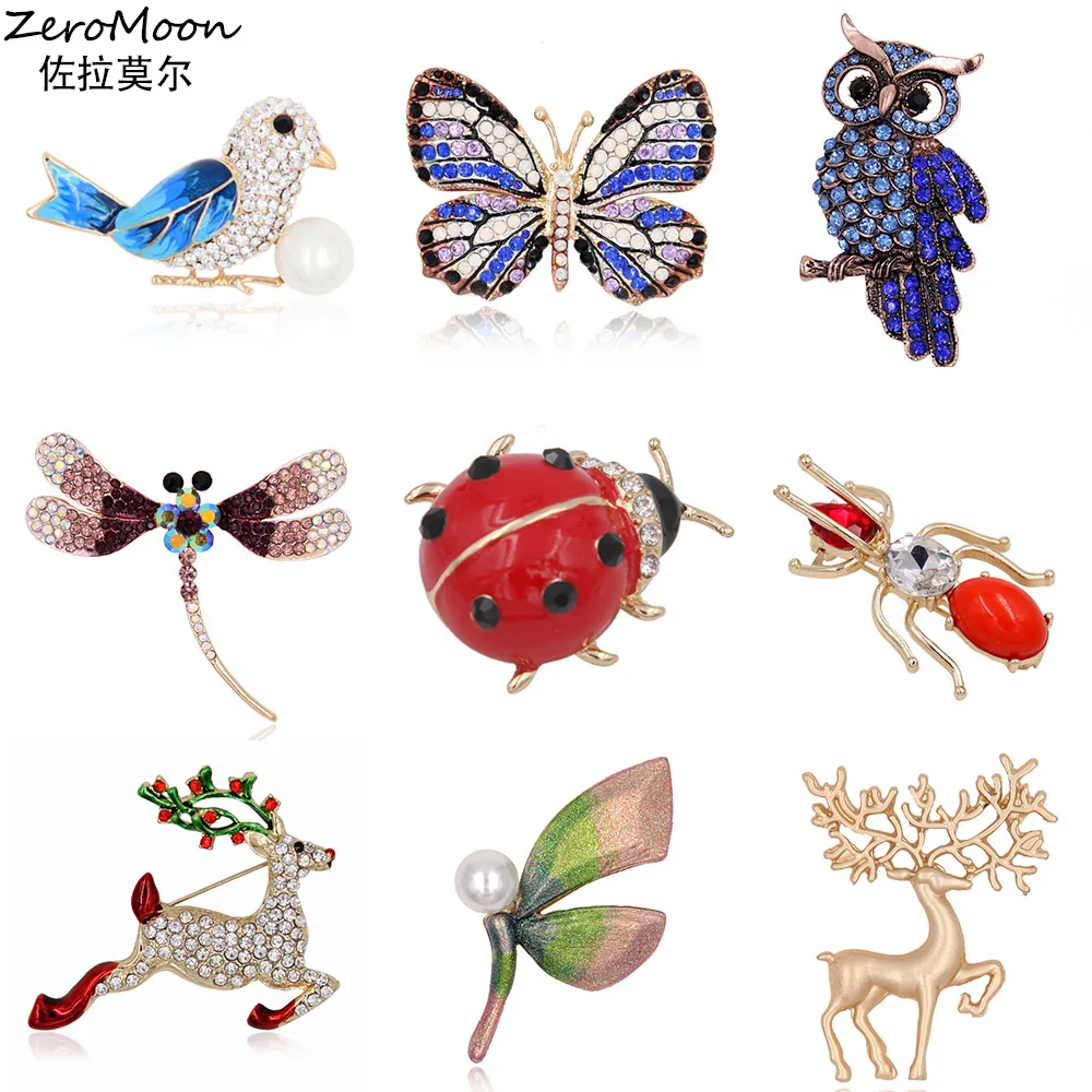 Animal Insect Collection Rainbow Butterfly Brooch Pin Dragonfly Ant Bird Crystal Rhinestone Women Garment Fashion Jewelry