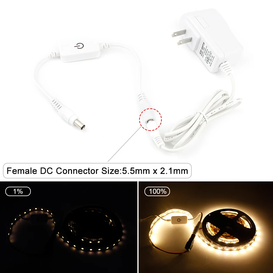 

Power LED Dimmer DC 12V-24V/4A For Single Color Led Strip Touch Switch On/Off White Touch Sensor Dimmer Switch DC Power Adaptor