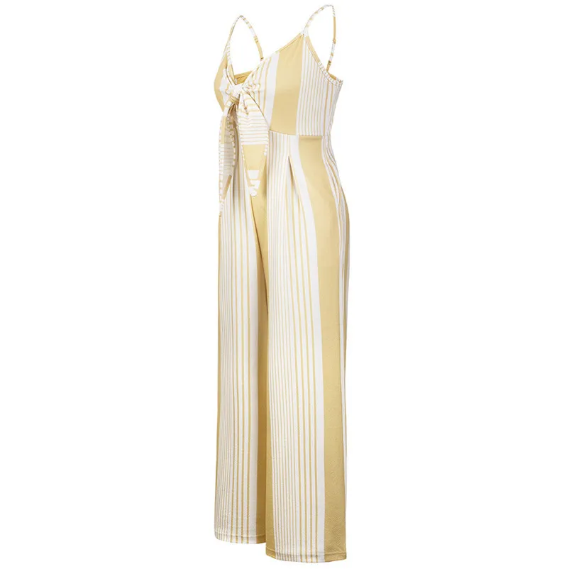 Fashion summer jumpsuit woman 2018 Stripe Print Jumpsuits Lady Loose Playsuit Long Trousers Bodysuit pantaloni siamesi J21#N (3)