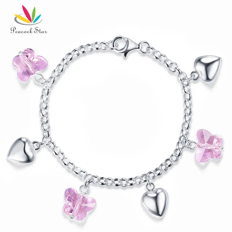 Браслет из серебра 925 пробы с павлиньими звездами и кристаллами|sterling silver bracelet|925