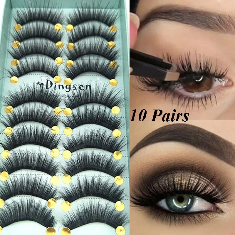 

10 Pairs 3D Soft Faux Mink Hair False Eyelashes Natural Messy Eyelash Crisscross Wispy Fluffy Lashes Extension Eye Makeup Tool