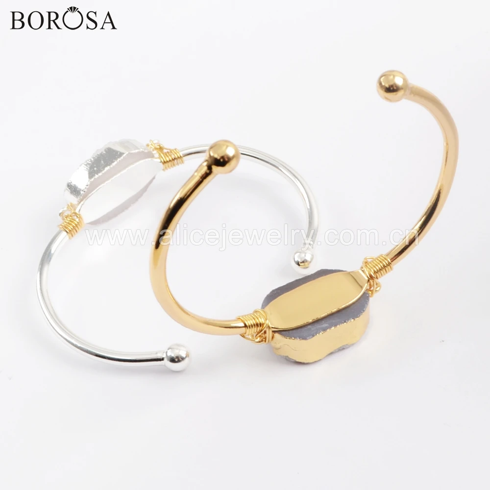 BOROSA 1 шт. модное золото/натуральный серебристый цвет кулон agates Druzy браслет овальный натуральный цвет браслет Drusy Ювелирные изделия для девочек G1708