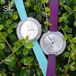 Shengke SK для женщин часы модные женские часы Diamond Dial кожаный ремешок наручные часы Relogio Feminino Девушка кварцевые