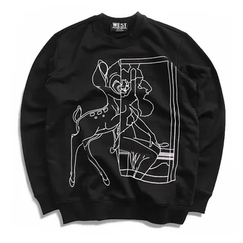 

New 2019 Hot Novelt High Men Line sketch Deer ELK Hoodies Hoody hooded Sweatshirts velvet Cotton Drake Thicken Fleece Kenye #d21