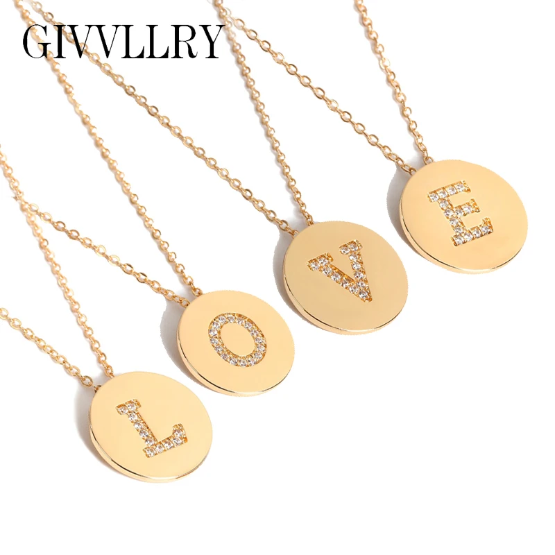 

GIVVLLRY A to Z 26 Letters Coin Pendant Necklace for Women Elegant Shiny Rhinestones Initial Letter Gold Sweater Chain Necklace