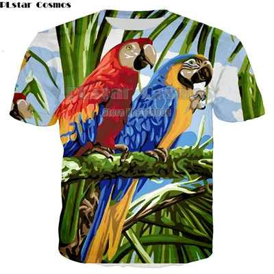 Летняя мужская футболка с попугаем, цветные футболки с 3d принтом в виде цветов и птиц, мужские забавные Молодежные футболки, большие размеры - Цвет: 07