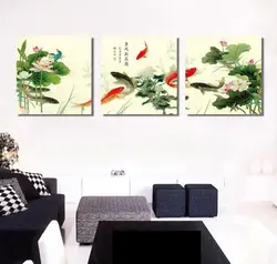 Традиционный китайский Koi Fish и цветок лотоса холст картины комплект из 3 предметов высокое качество каллиграфия холст Книги по искусству