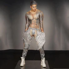 Для ночного клуба мужской спандекс эластичный комбинезон с мышцами+ брюки Gogo танцевальный костюм Rave одежда Вечерние бар Сценические костюмы dj костюмы