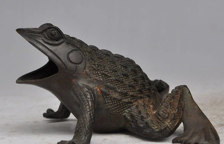 

bi003348 7"old Chinese Folk Fengshui Bronze Golden Toad frog statue incense burner Censer