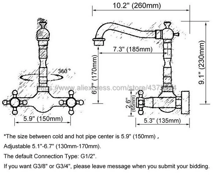 Antique Red Copper Kitchen Bathroom Basin Sink Faucet Vessel Tap Mixer Tap Dual Handles Wall Mounted Nnf945