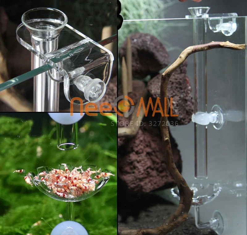 

Aquarium Red Bee Shrimp Fish Food Feeder Feeding Long Tube Tank-Sucked Acrylic Crystal Schrimp Dish Glass Pipe Aquario Tropical