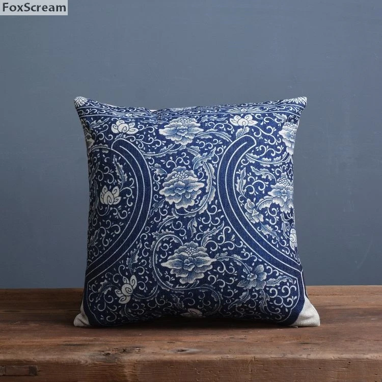 Чехол для подушки в китайском стиле, декоративный чехол для подушки с синим цветком, чехол для подушки для домашнего декора, Цветочная подушка 45x45 см/30x50 см - Цвет: 1 45x45cm