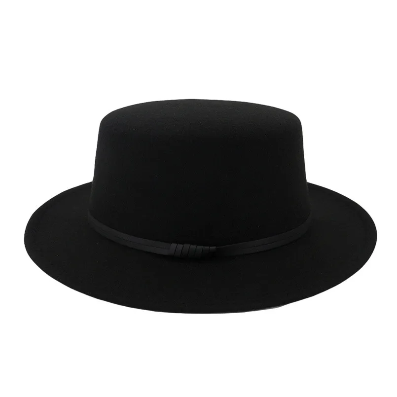 Fashion Unisex Wide Brim Wool Caps Belt Felt Flat Top Fedora Hat Party Church Trilby Hats Cap For Women And Men 30DE05 (4)