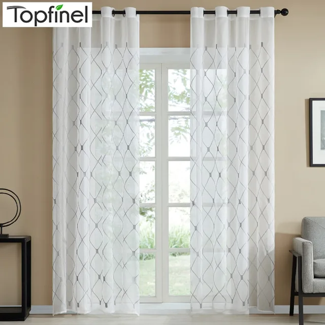 Cheap Topfinel Geometric Pattern Design Embroidered White Sheer Curtains Voile Tulle Window Curtains for Kitchen Living Room Bedroom Cheap Topfinel Geometric Pattern Design Embroidered White Sheer Curtains Voile Tulle Window Curtains for Kitchen Living Room Bedroom