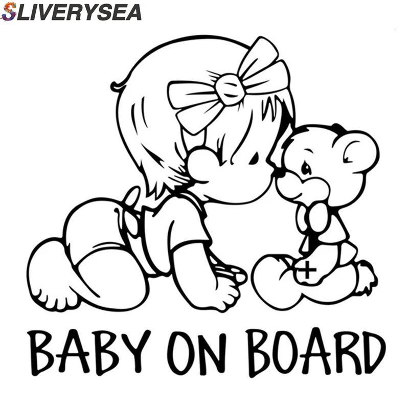 

14*15cm BABY ON BOARD Lovely Bear Car Styling Decals Cartoon Vinyl Car Sticker Black/Silver #B1305