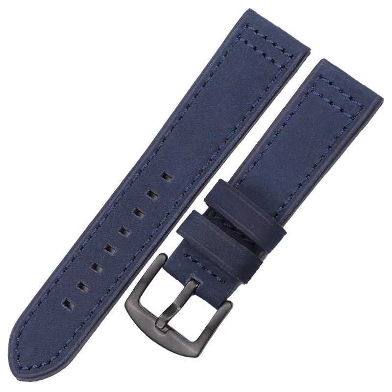 Ремешок для часов из воловьей кожи, черный, синий, серый, коричневый, натуральная кожа, ремешок для часов Bnad для женщин и мужчин, браслет для часов для samsung gear S3 - Цвет ремешка: Blue black buckle
