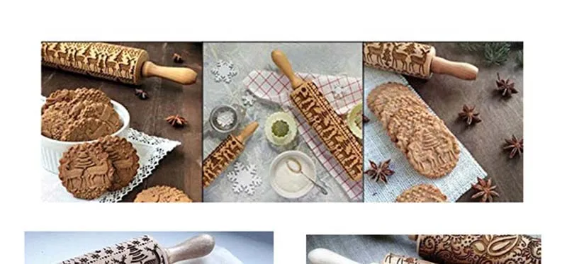 Рождественский Рисунок Rolling Pin бук Резные Снежинка выпечки Кухня пособия по кулинарии инструменты ручной работы ролик для теста кухонные