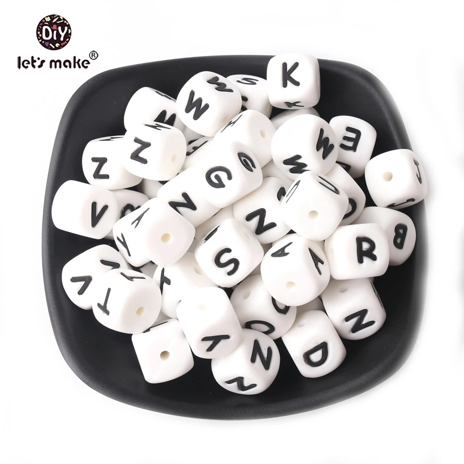 Let's Make 10pcs 10mm Silicone Beads Letter Alphabet Silicone Letter Beads  Bpa Free Silicone Beads DIY Teething Baby Teether