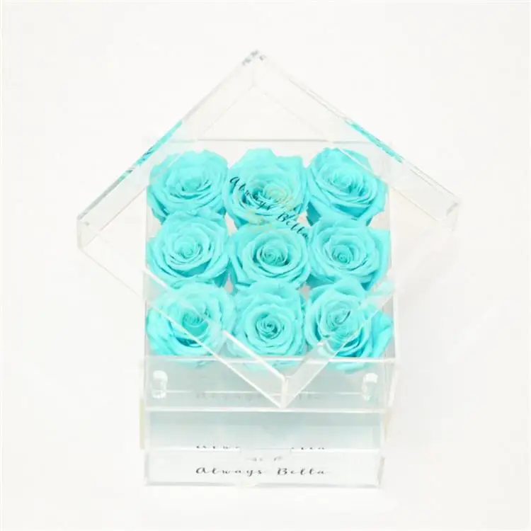 

Acrylic Transparent Makeup Organizer Material Cosmetic Case Holder 9 Rose Flower Box With Drawer For Valentine's Day