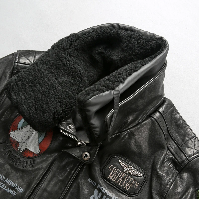 Мужская куртка из натуральной кожи с меховым воротником, куртка для полетов ВВС G1 из овчины, приталенная куртка-бомбер, короткая мотоциклетная куртка