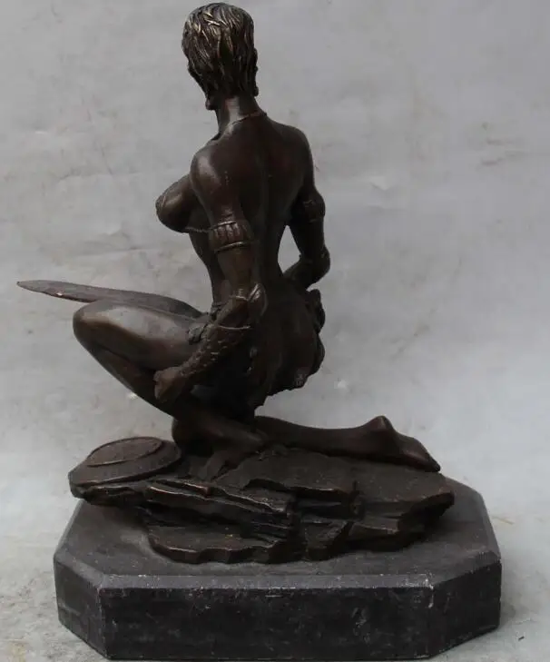 

S2223 10"China Western Bronze Marble Sexy Belle Girl Lady War Sword Warrior Art Statue