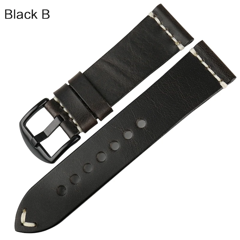 MAIKES Luxury Leather Watch Band with Steel Buckle - Retro Red Grain, 6 Color Options