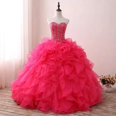 

Sweetheart Neck Vintage Ruffles Ball Gown Quinceanera Gown 2018 Beaded Sequined Organza Debutante Dress For 15 Year Plus Size