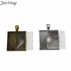 Джули Wang 2 комплекта старинное серебро бронза цинковый сплав недрагоценных металлов прозрачный Стекло кабошон Набор для DIY ретро ювелирные