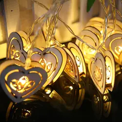 2,5 м деревянные сердце светодиодный свет строка Рамадан украшения Рождество 20 светодиодный Батарея сказочных огней гирлянда Праздничная