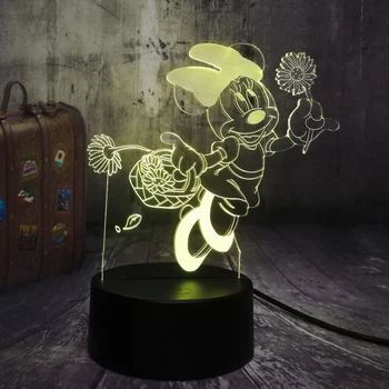 

Cute Minnie Mouse Hold Flower 3D LED Night Light 7 Color Party Home Decor Table Lamp Fans Beautiful Kids Girl Christmas lamp